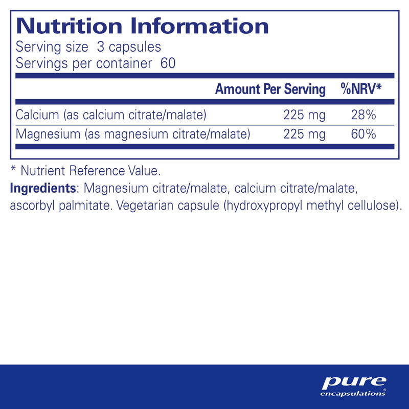 Pure Encapsulations - Calcium Magnesium (Citrate/Malate) - Highly Absorbable Form of Calcium with Magnesium - 180 Capsules - BeesActive Australia
