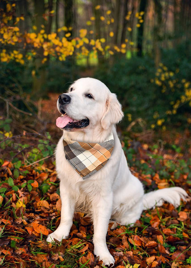 Bubblepup Plaid Dog Scarf/Dog Bandana, Cotton Dog Bandana for Small Medium Large Dogs, Dog Kerchief, 1PC Square Dog Scarf Dog Triangle Bibs Brown&Beige - BeesActive Australia
