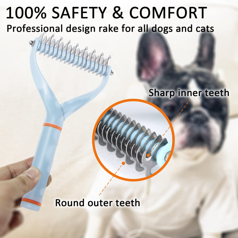 Pet Dog Cat Brush for Shedding and Dematting - Grooming Brush Double Sided Undercoat Rake Comb for Long Short Hair Dogs and Cats Blue - BeesActive Australia