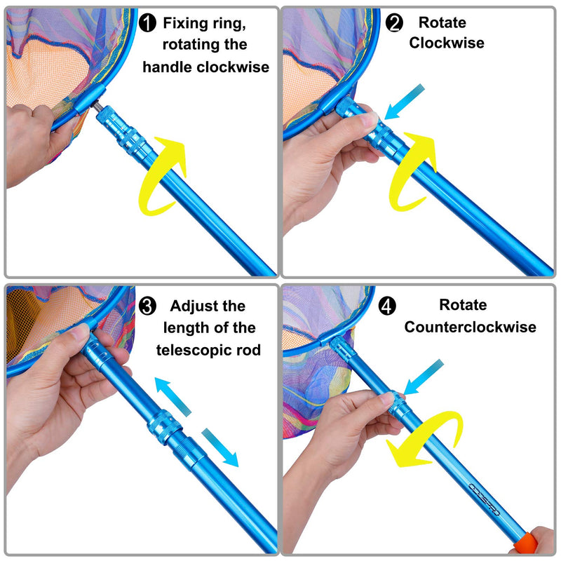 [AUSTRALIA] - ODDSPRO Kids Fishing Net with Carbon Fiber Telescopic Pole Handle - Lightweight Ring and Polyester Fibers Landing Net for Catch and Release or Butterfly Net Blue 1pack 