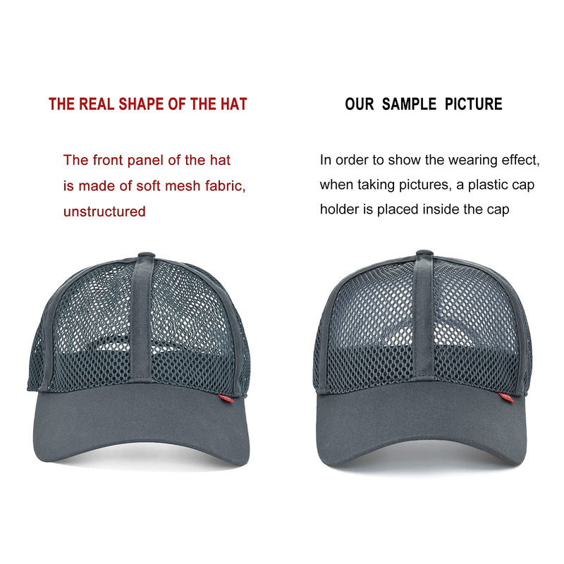 FEICUI Men Mesh Trucker Baseball Cap Adjustable 6-Panel Hat Outdoor Sports Wear 7 1/4-7 1/2 Grey - BeesActive Australia
