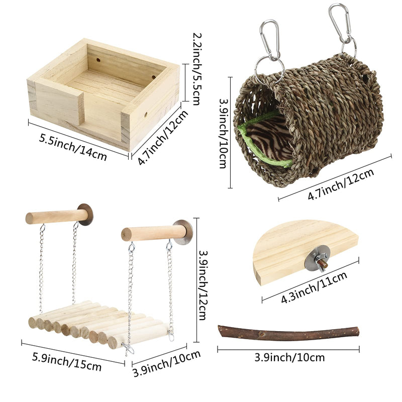 15pcs Pet Toys Squirrel Gerbil Chinchilla and Dwarf Hamster Bird Hanging Toys, 3 Wooden Pedal Platforms, Straw nest, Hammock,10 Apple Sticks Chew Toys,Cage Accessories for Small Animal Habitat - BeesActive Australia