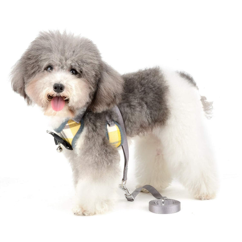 SELMAI Plaid Puppy Harness and Leash for Small Medium Dogs No Pull Soft Mesh Padded Adjustable Cat Vest for Walking Leads S:Bust:23-42cm/9-16.5",for 2.2-6.6Lbs Yellow Plaid - BeesActive Australia