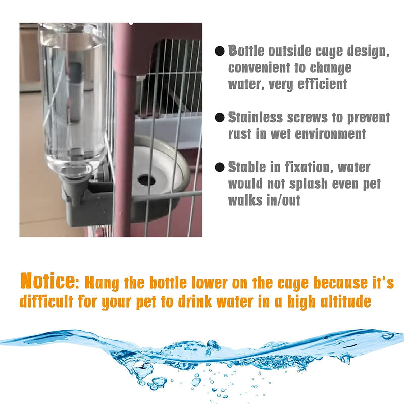 Vannon Dog Water Bottle for Crate 16oz/480ml Anti-Overflow BPA Free Water Dispenser for Small Dogs Cats Rabbit Ferret and Small Animals Grey - BeesActive Australia