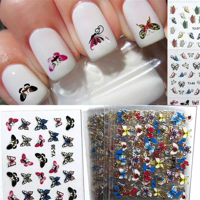 Aysekone 24 Sheet Coloful Butterfly Pattern Stamping 3D Nail Sticker Charms Bronzing Nail Art Decal Decals Manicure Tools - BeesActive Australia