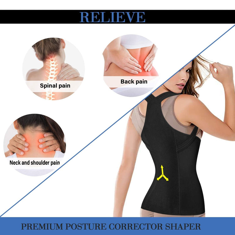 Women Back Braces Posture Corrector Waist Trainer Vest Tummy Control Body Shapers for Spinal Neck Shoulder and Upper Back Support (M, Black) Medium (Pack of 1) - BeesActive Australia