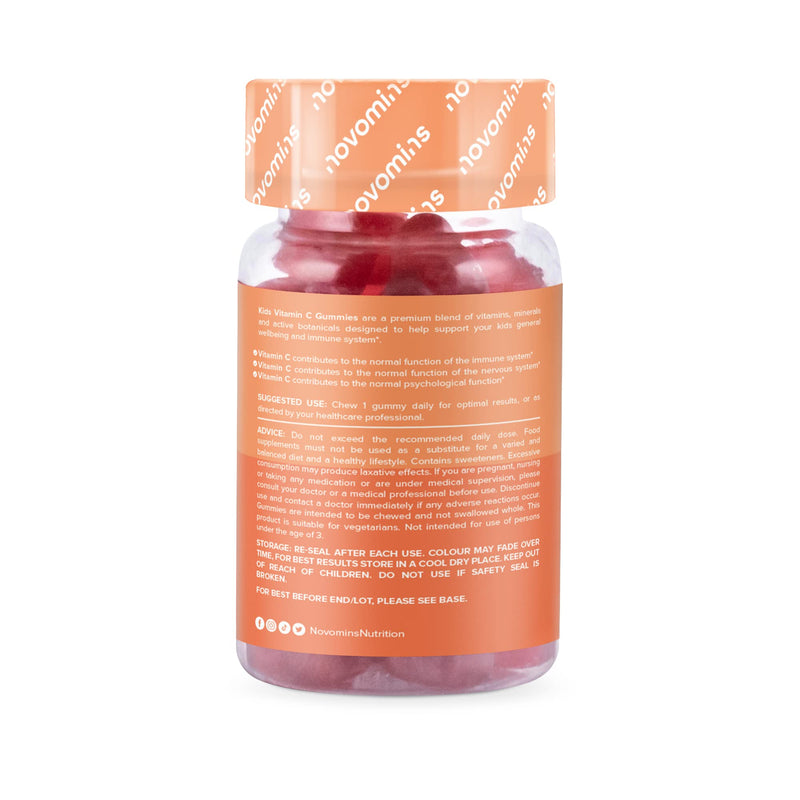 Kids Vitamin C Gummies Sugar Free � Chewable Vitamin C for Children � with Added Bioflavonoids, Rose Hip, Elderberry & Zinc - Immune System Support - Vegan- Gluten Free - by Novomins - BeesActive Australia