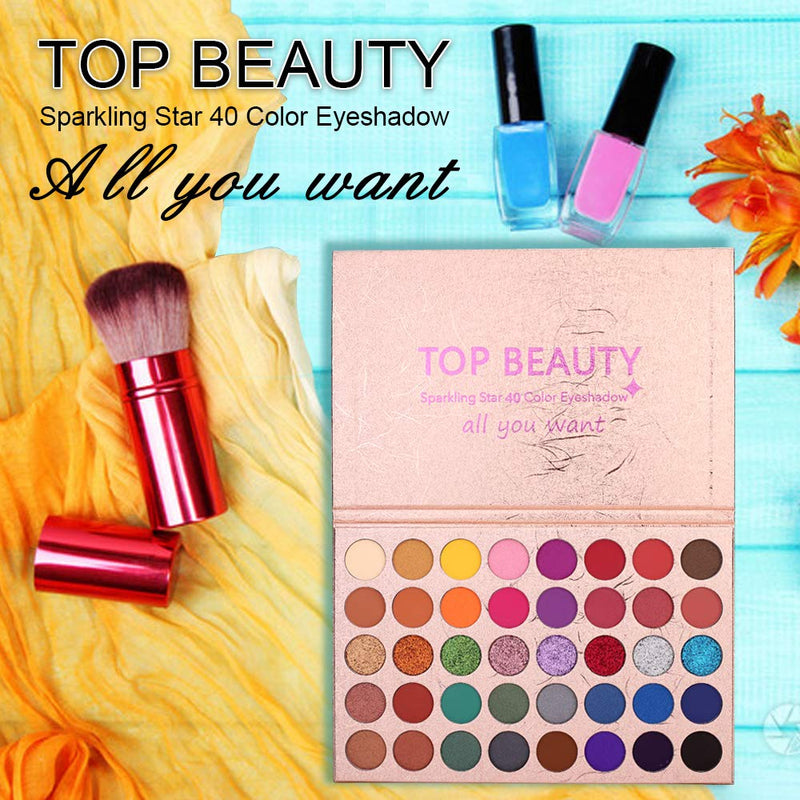 Top Beauty 40 Bright Colors Eyeshadow Palette, Matte and Shimmer Blending Eye Shadow Glitter Metallic Waterproof Smooth Powder Natural Brilliant Artist Eye Makeup Palettes - BeesActive Australia