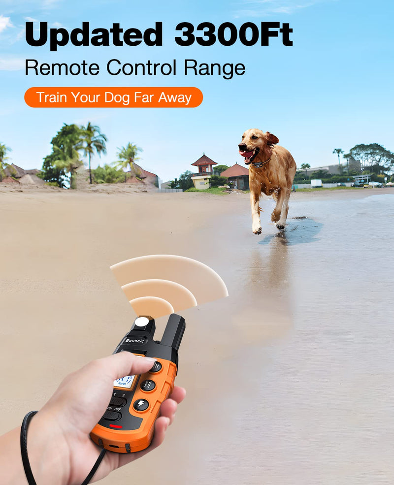 Bousnic Dog Shock Collar - 3300Ft Dog Training Collar with Remote for 5-120lbs Small Medium Large Dogs Rechargeable Waterproof e Collar with Beep (1-8), Vibration(1-16), Safe Shock(1-99) (Orange) - BeesActive Australia