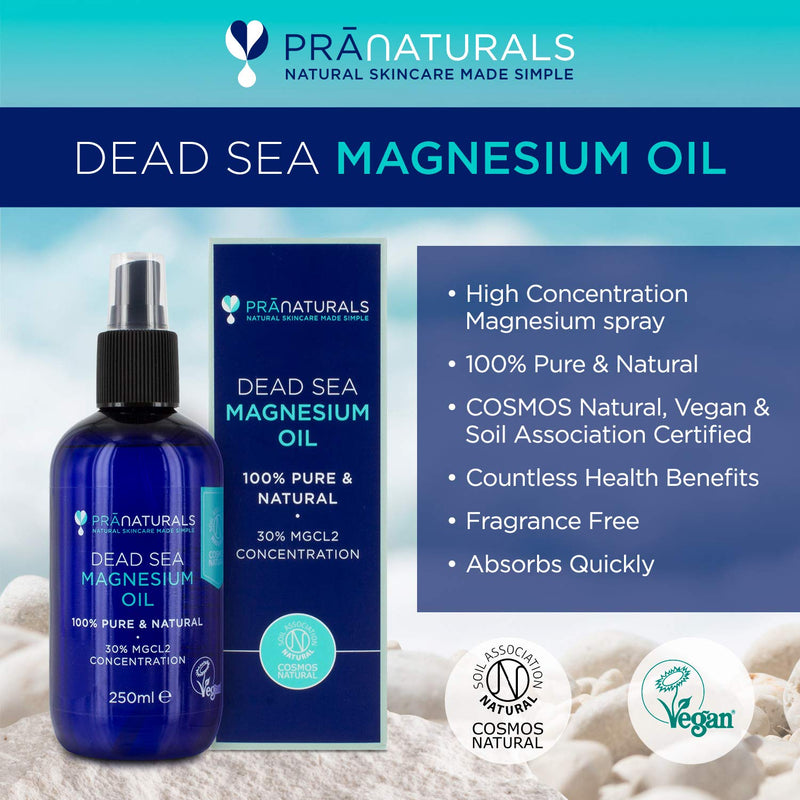 PraNaturals Pure Dead Sea Magnesium Oil Spray 250ml, Cosmos Natural, Vegan and Soil Association Certified - BeesActive Australia