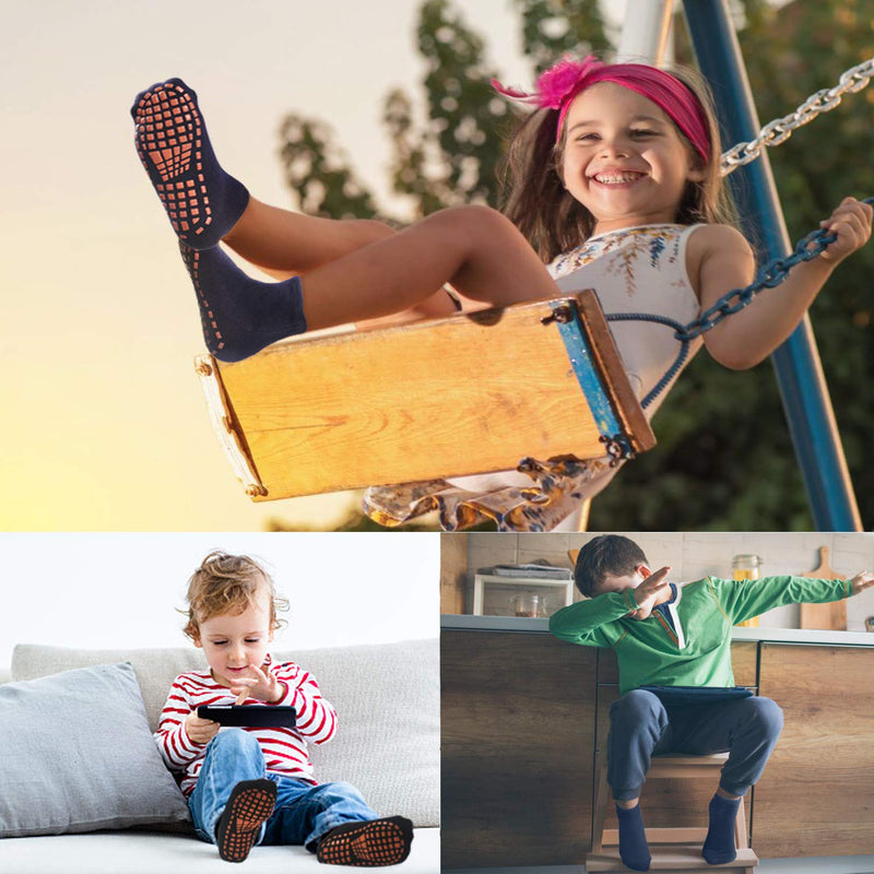 [AUSTRALIA] - Kids Anti-Skid Socks Trampoline Children's Slide Gripper Socks For Teenagers Black*2+navy Blue*2 6-9 years old Kids Size 