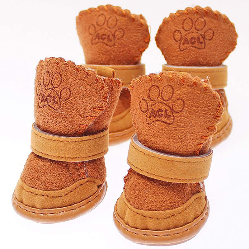 GabeFish Puppy Cute Cozy Warm Anti Slip Winter Boots for Small Medium Dogs Pets Cats Thicken Fleece Snow Shoes Label: 5 (Weight: 12lb) Brown - BeesActive Australia