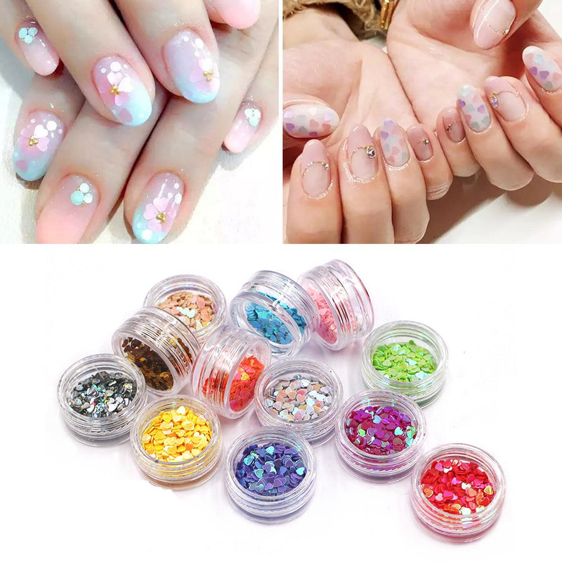 YesLady Nail Art Charms Sequin Heart Shape Glitter Slime Flakes For Nail Face Eye Slime 12 colors 12 Colors Heart Shape Sequin - BeesActive Australia