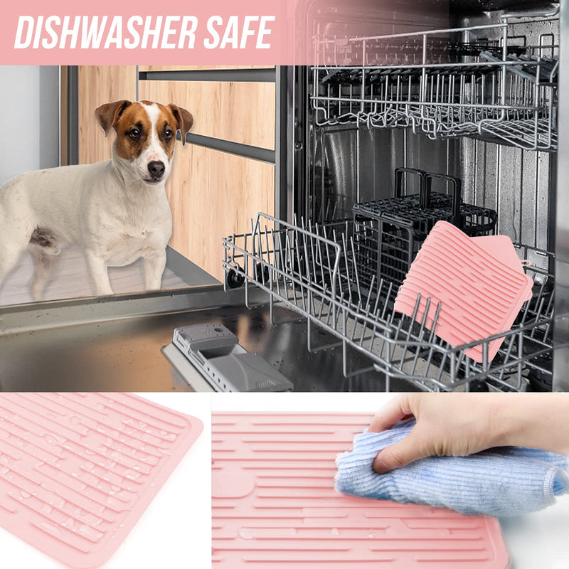 Dahaiwua Food Mat for Dog and Cat,Silicone with Lip Prevent Water and Food from Spilling,Mat for Portable and Foldable, Suitable for Medium and Small Pet 18.5" x 8.2" Pink - BeesActive Australia