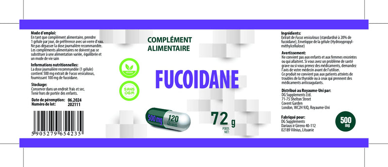 Fucoidan from Bladderwrack (Fucus vesiculosus) 500mg 120 Vegan Capsules, High Strength Supplement, Gluten and GMO Free - BeesActive Australia