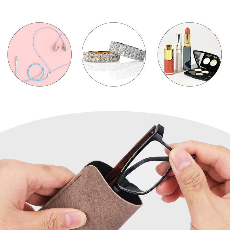 Hifot Leather Eyeglasses Case 3 Pack, PU Leather Soft Reading Glasses Pouch Spectacles Bag for Women Men Kids - BeesActive Australia