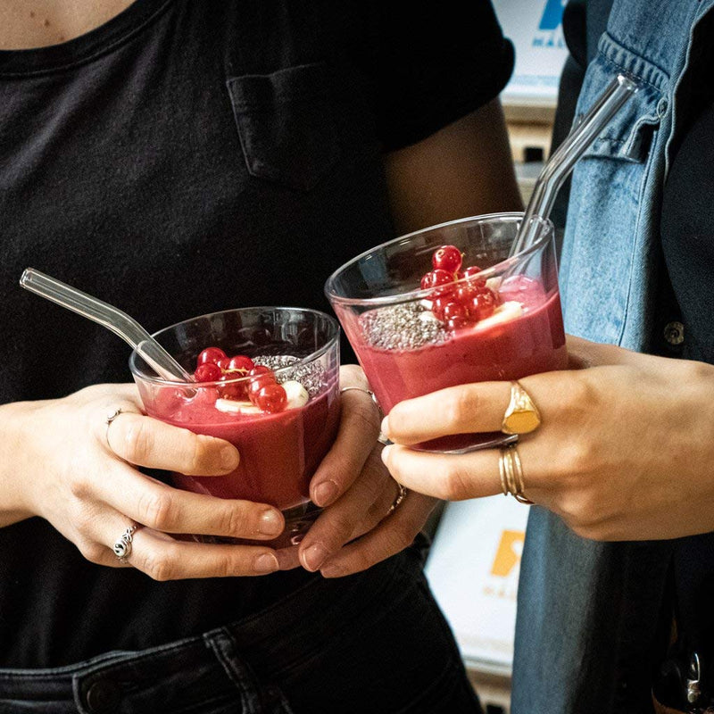 Halm Glass Straws – 6x Short 6 Inch bent Reusable Drinking Straws + Plastic-Free Cleaning Brush - Dishwasher Safe - Eco-Friendly - Perfect for Smoothies, Cocktails - Made in Germany - BeesActive Australia