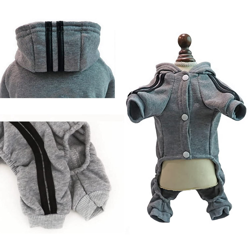 Pet Cat Dog Cute Outfit Clothes Hoodie Jumpsuit Tracksuit Jacket Winter Sweater 4-Legs Style Grey for Puppy Small to Medium Dogs Boy and Girl X-Small - BeesActive Australia