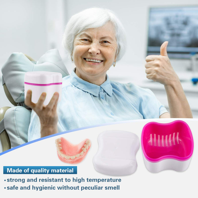 2 Denture Bath Case and 2 Denture Cleaner Brushes Retainer Denture Box, Tophoniex Dentures Container with Basket Denture Holder for Travel Retainer Cleaning - BeesActive Australia
