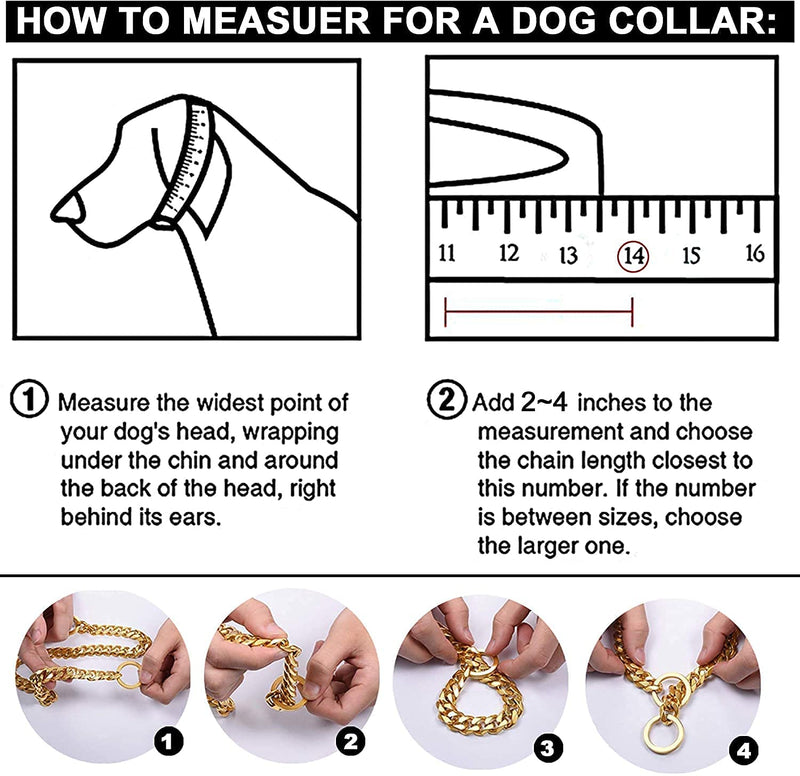 Rose Gold Dog Collars, 10mm Thick Cuban Link Dog Collar for Small Medium Dogs, 18K Chew Proof Gold Chain Dog Collar 316L Stainless Steel Chain Dog Collars 12inch (for 8'' dog's neck) Rose Gold - BeesActive Australia