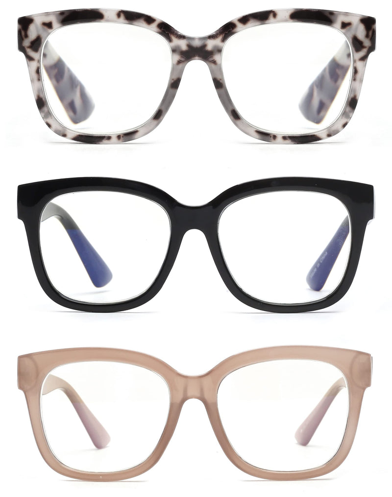 JM 3 Pack Oversized Square Reading Glasses, Blue Light Blocking Computer Reader for women men 3 Pack Mixed Color 1.5 x - BeesActive Australia