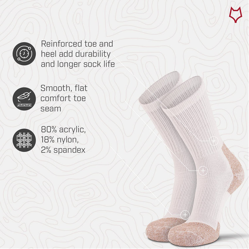 FoxRiver unisex-adult womens mens Steel -Toe Heavyweight Work Crew Socks (2 Pair Pack) Large White - BeesActive Australia