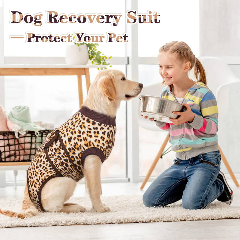 Kuoser Dog Surgical Recovery Suit, Pet Leopard Printed Recovery Shirt Dog After Surgery Vest for Abdominal Wounds Skin Disease, E-Collar & Cone Alternative, Prevent Licking Dog Onesies X-Large (Back:20.1-24.8'', Weight:42-75 LB) Brown - BeesActive Australia