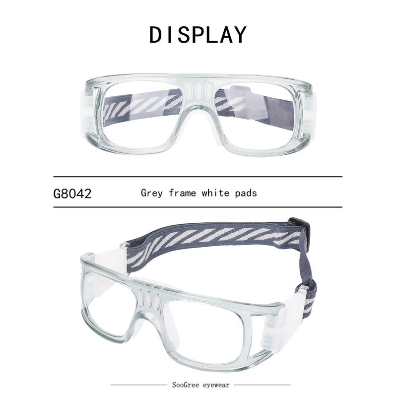 SooGree Racquetball Goggles - Anti Fog Shock Absorption Sports Glasses Basketball Football Eye Protective Adjustable Strap G8042-gray Frame White Pad - BeesActive Australia