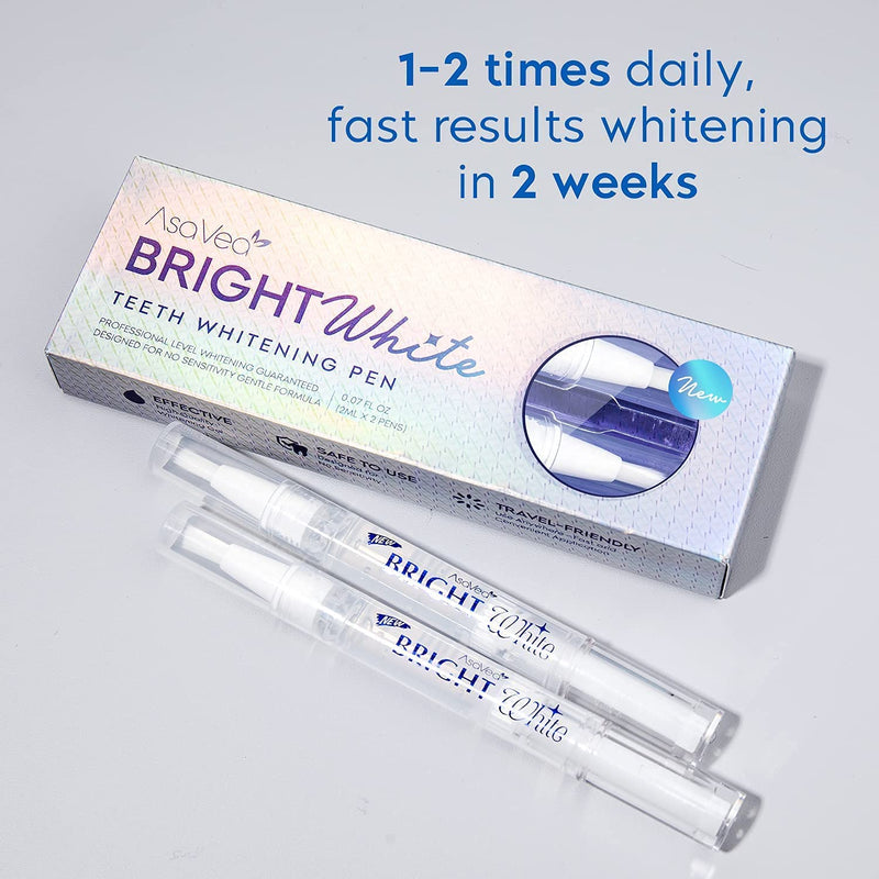 AsaVea Teeth Whitening Pen-2 pens, More Than 20 Uses, Effective, Painless, No Sensitivity, Travel Friendly, Easy to Use, Beautiful White Smile, Natural Mint Flavor - BeesActive Australia