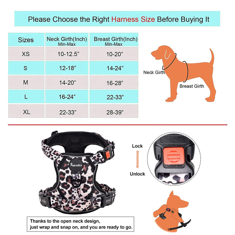 Petmolico No Pull Dog Harness Set, 2 Leash Attchment Easy Control Handle Reflective Vest Dog Harness and Leash Set with Poop Bag Holder Including Free Waste Bag for Small Medium Large Dogs Leopard - BeesActive Australia
