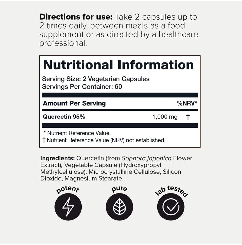 Ultra High Purity Quercetin Capsules - 95%+ Highly Purified and Highly Bioavailable - 1000mg Per Serving - 120 Capsules Quercetin Supplement - BeesActive Australia