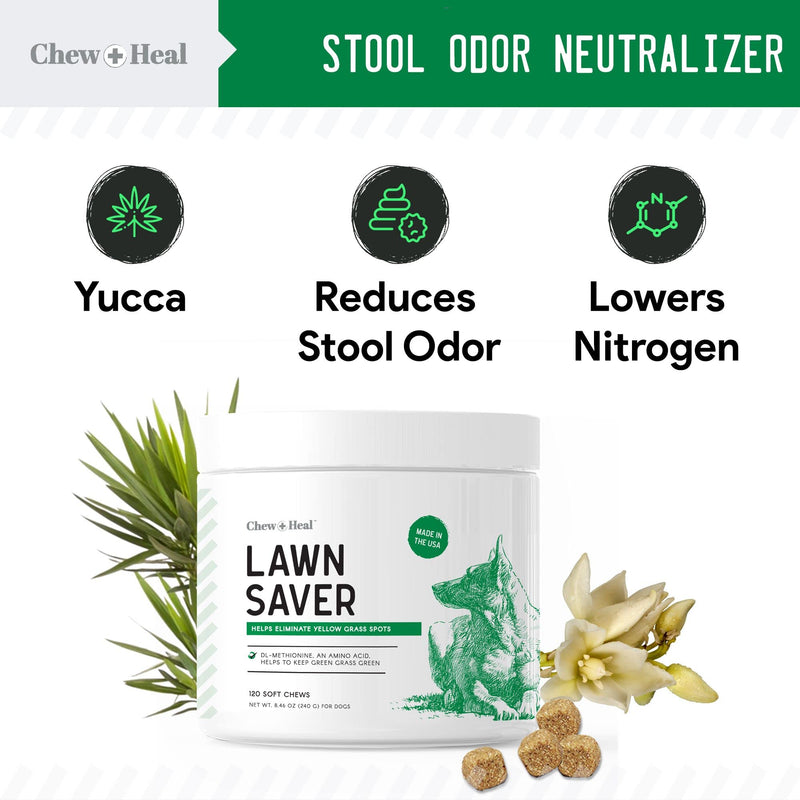 Chew + Heal Dog Lawn Saver, 120 Soft Chews - Reduces Yellow Spots and Burns on Grass from Urine - BeesActive Australia