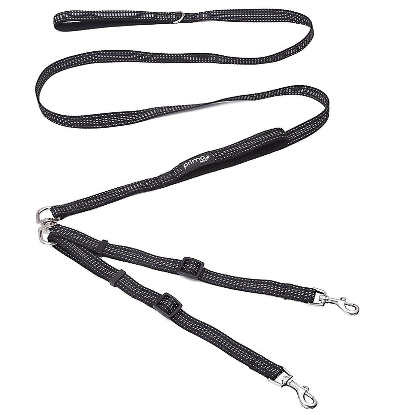 Prima Pets Premium Reflective Double Dog Leash - Adjustable Coupler - 2 Padded Handles- Great for Walking 2 Dogs/Dual Dogs - Tangle Free MEDIUM - 3/4" Width 6 Feet BLACK - BeesActive Australia