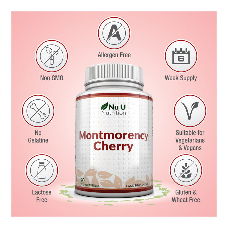 Montmorency Cherry Capsules - 90 Capsules - 6 Week Supply - Natural Tart Cherry Extract - Vegan Friendly with No Added Sugars by Nu U Nutrition - BeesActive Australia
