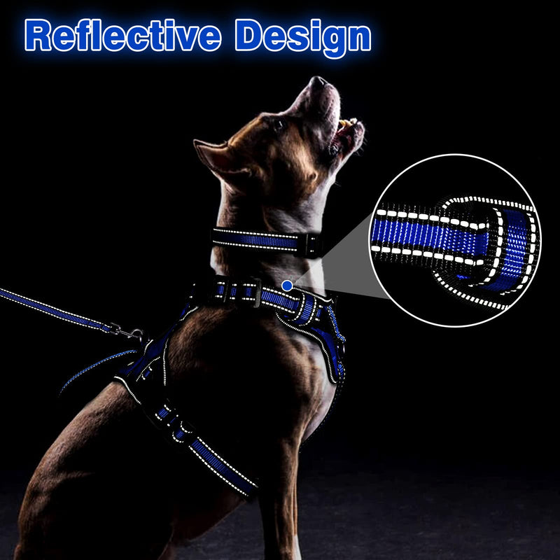 WINSEE Pet Harness Collar and Leash Set, All-in-one Reflective Dog Harness No Pull with Adjustable Buckles for Puppies, Small, Medium, Large, and Extra-Large Dogs Dark Blue - BeesActive Australia