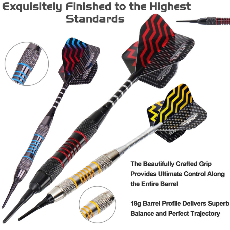Darts Plastic Tip Professional Soft Tip Darts Set for Electronic Dartboard 9 Pcs 18 Grams with 50 Extra Tips 9 Shafts 27 Flights Tool Kit Gift Darts Case Tungsten - BeesActive Australia