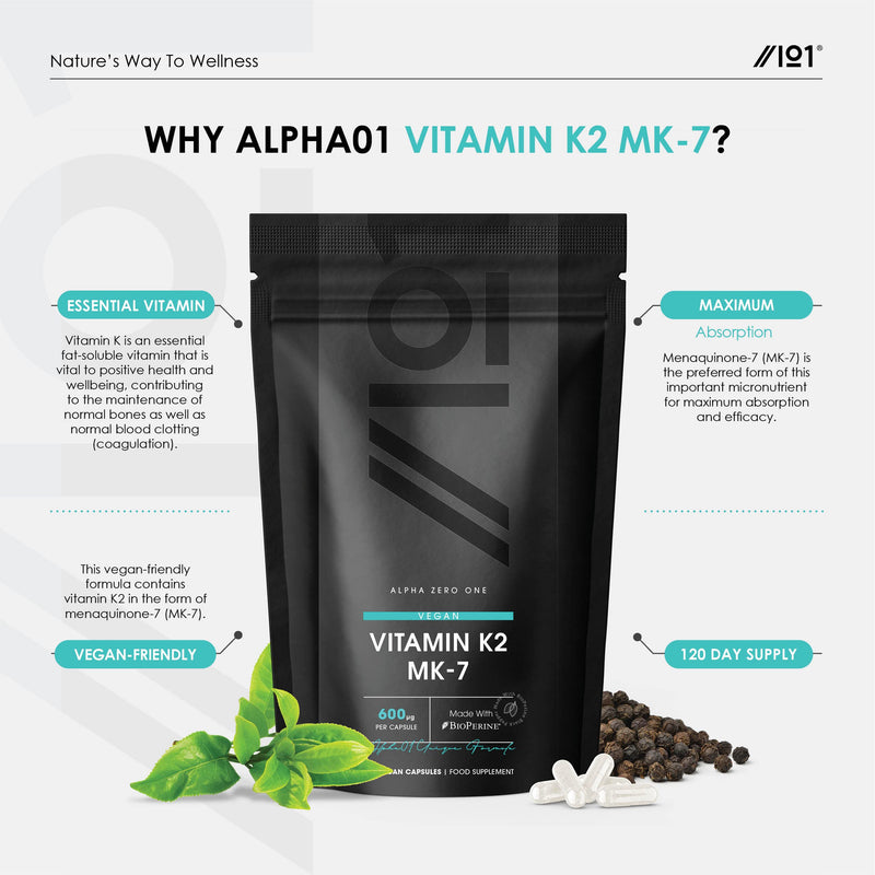 Vitamin K2 MK-7 600mcg - Fermented Natto Based Vegan Vitamin K - Supports Bone Health - Non-GMO, Halal - 120 Vegan Capsules - BeesActive Australia