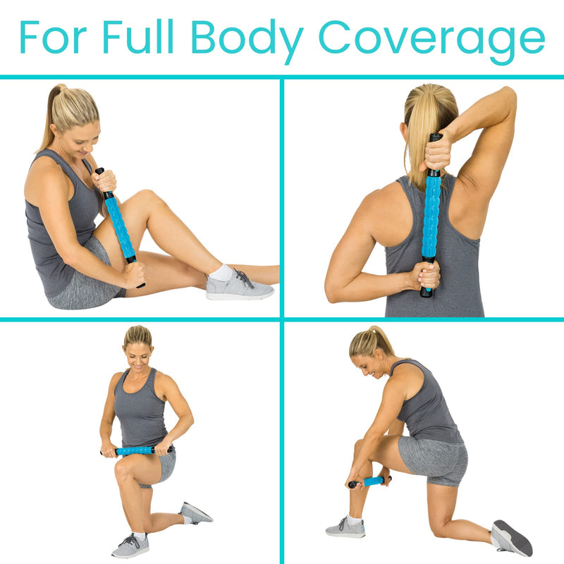 Vive Muscle Roller Stick - Body Massage for Deep Tissue - Massager for Sore Back, Neck, Leg, Foot, Arm, Yoga Exercise - Firm Rolling Tool for Workout, Runners, Athletes, Trigger Point Soreness Relief Black and Blue - BeesActive Australia