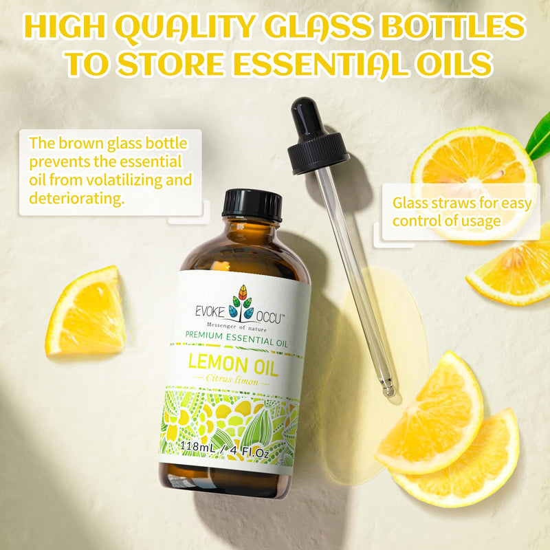 EVOKE OCCU Lemon Essential Oil 118ml, Pure Lemon Oil for Home Diffuser Massage House Cleansing- 4 FL Oz - BeesActive Australia