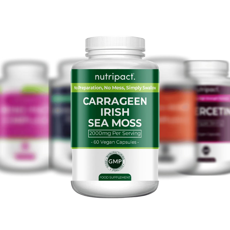 Irish Sea Moss Capsules, Bladderwrack and Burdock Root - 2000mg per Serving - One a Day High Strength - Wild Harvested - Natural Source of Iodine - Chondrus Crispus - 60 Vegan Capsules - nutripact - BeesActive Australia