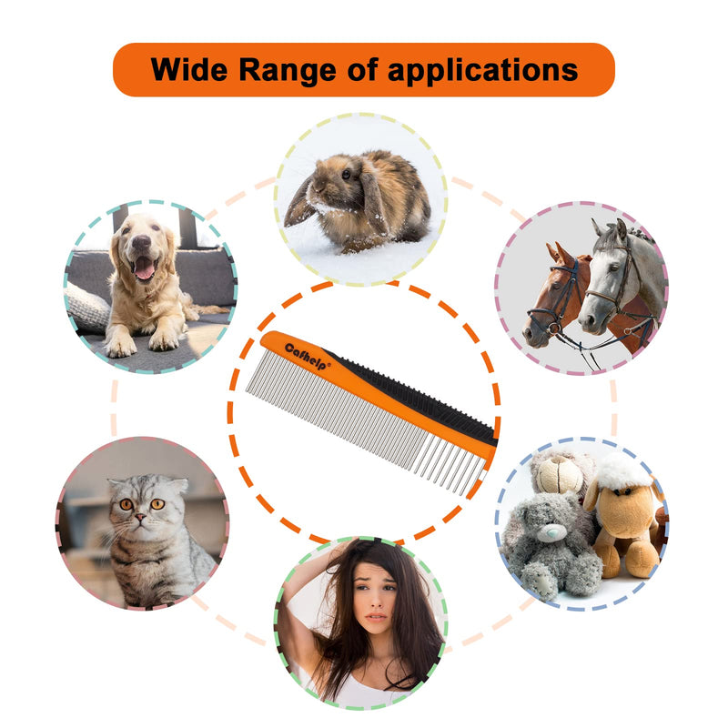 Cafhelp Metal Dog Comb, Cat Comb with Rounded and Smooth Ends Stainless Steel Teeth and Non-Slip Grip Handle, Professional Dog Grooming Tools for Removes Tangles and Knots, Greyhound Comb, Pet Comb for Long and Short Haired Dogs, Cats and Other Pets - BeesActive Australia