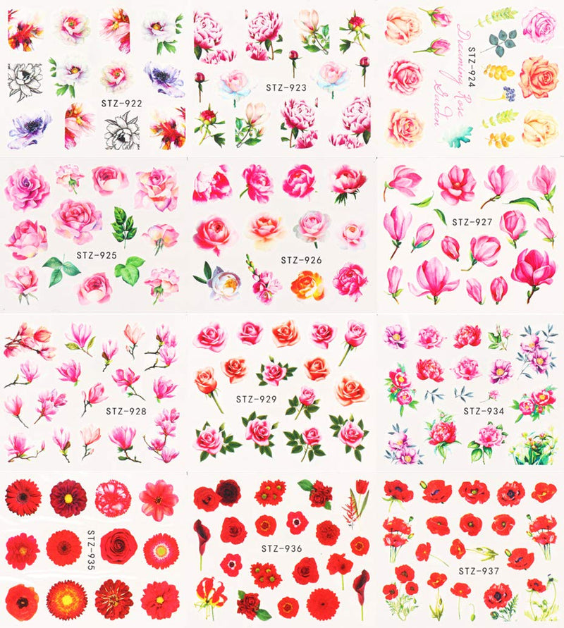 Flower Nail Art Stickers Nail Accessories Decals 24 Sheets Water Transfer Nail Stickers Colorful Rose Floral Butterfly Design Nails Supply for Women Manicure Tips DIY Nail Art Decoration - BeesActive Australia