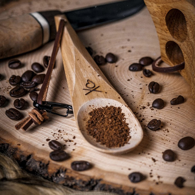 Überleben Dursten Kanu Spoon - Handcrafted Wooden Camping Utensil - 100% Natural Hardwood with Micro Carabiner & Leather Lanyard - Traditional Nordic Wood Design - Lightweight & Durable - BeesActive Australia