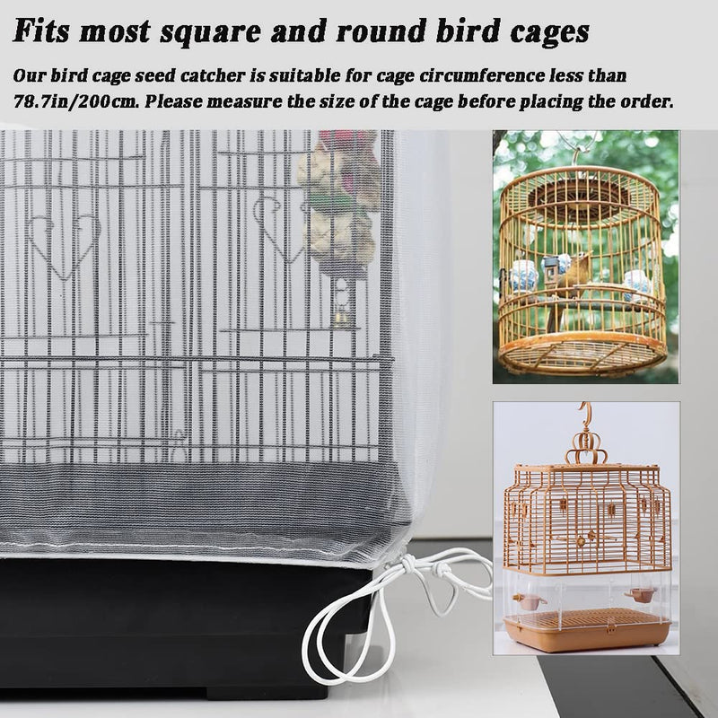 SYOOY 3 Pieces Birdcage Seed Catcher Bird Cage Cover Nylon Mesh Net Skirt Guard for Parrot Parakeet Macaw African Round Square Cage Adjustable Durable Breathable Washable Material - BeesActive Australia