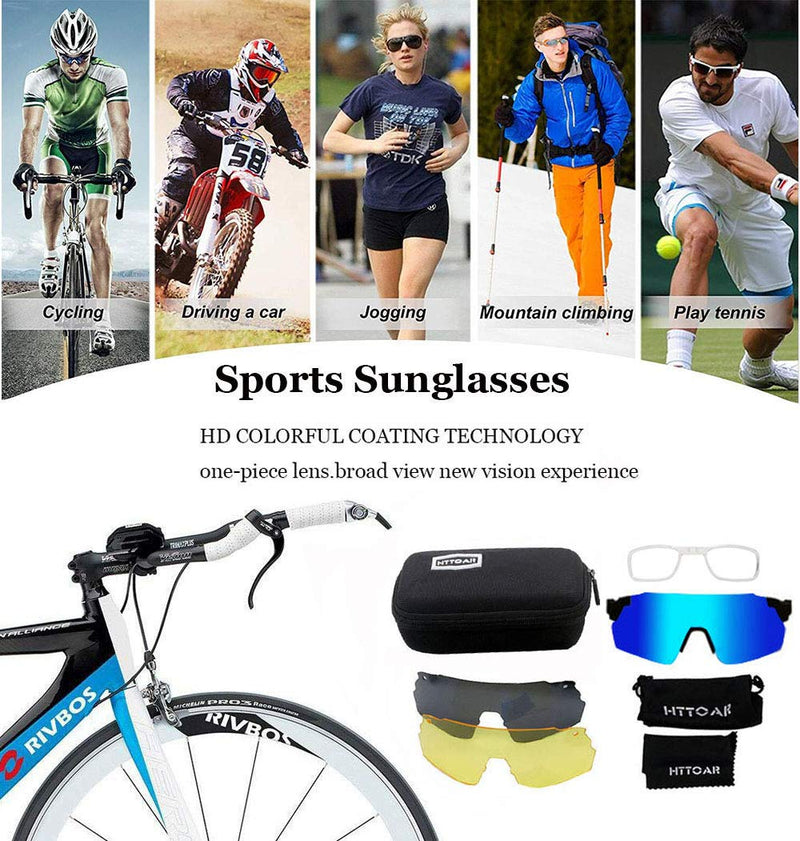 Cycling Glasses Sports Sunglasses with 3 Interchangeable Lenes for Men Women Black Blue - BeesActive Australia