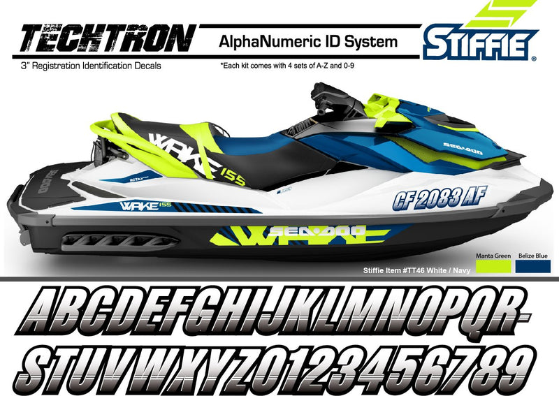 [AUSTRALIA] - Stiffie Techtron Seafoam Green/Purple 3" Alpha-Numeric Registration Identification Numbers Stickers Decals for Boats & Personal Watercraft 