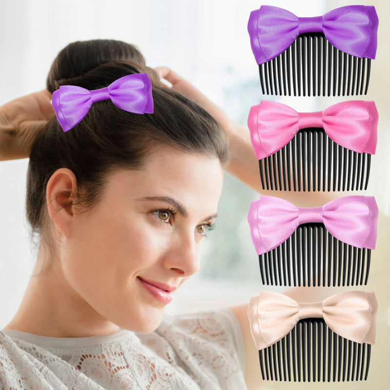 MARY LAVENDER Side Hair Comb with Bows for Bangs French Twist Hair Pin Clips Hair Accessories Hair Styling Decorative Comb for Women Kids Girls 5pcs - BeesActive Australia