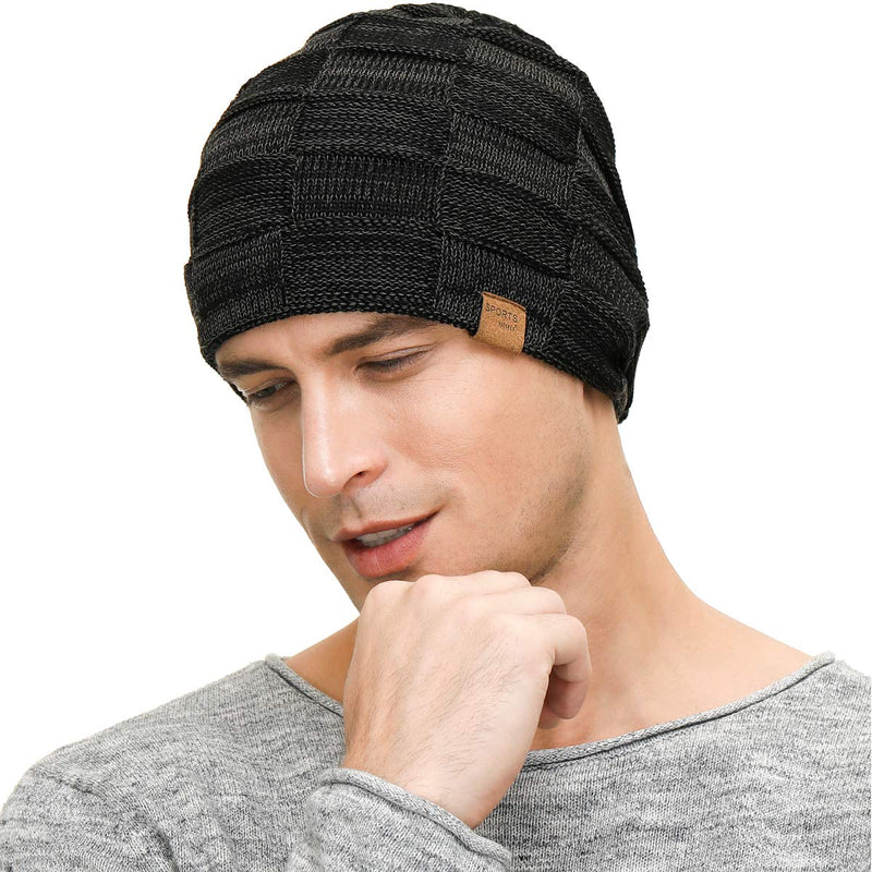 Vgogfly Slouchy Beanie for Men Winter Hats for Guys Cool Beanies Mens Lined Knit Warm Thick Skully Stocking Binie Hat Black - BeesActive Australia