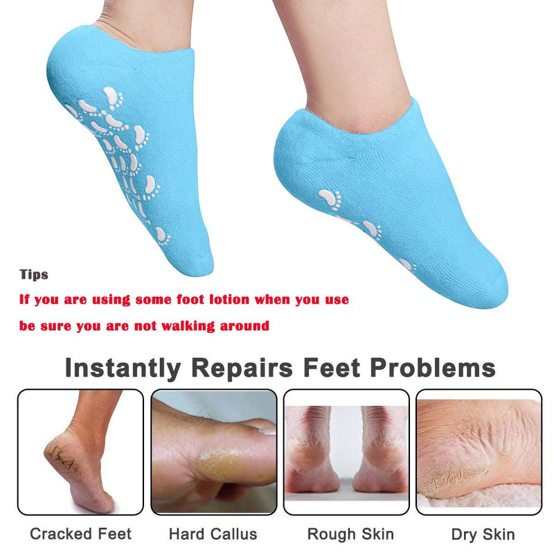 Moisturizing Gel Socks, Ultra-Soft Gel Socks Moisturizing Socks, Spa Gel Soften Socks for Dry Cracked Feet Skins, Gel Lining Infused with Oils and Vitamins (2 Pair Blue&Pink) Blue & Pink - BeesActive Australia