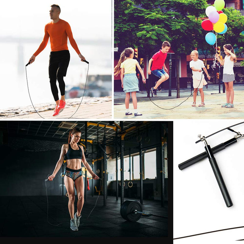 Speed Skipping Rope Adjustable Jumping Rope with Aluminium Alloy Handle and Ball Bearing Tangle-Free Exercise Rope for Fat Burning Exercises, Cross Fit Training, Fitness, Exercis Black - BeesActive Australia